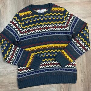 Vintage‎ Topman Nordic Fair Isle Sweater Mens Large Blue Yellow 90's Wool Blend